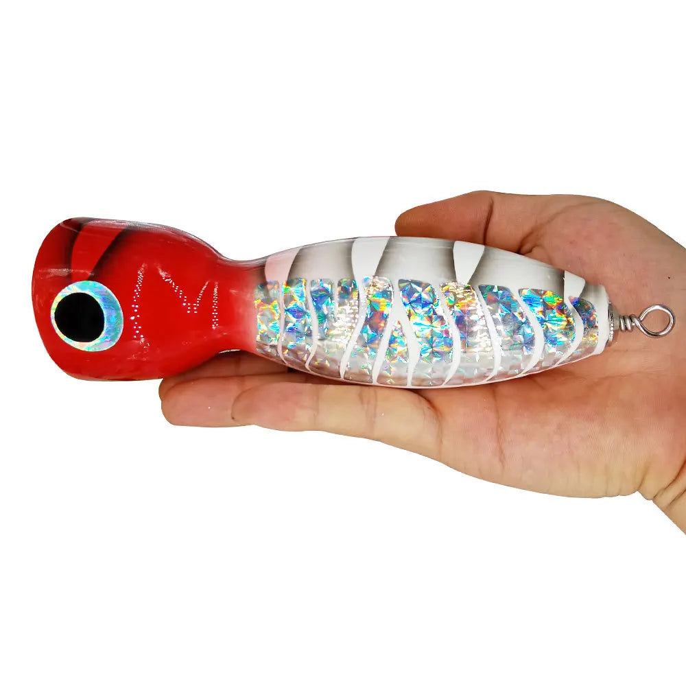 Hot Selling Big Game Luminous Wooden Popper Lure 125g/145g Boat Fishing Bait Tuna Mackerel Wood Popper Lure