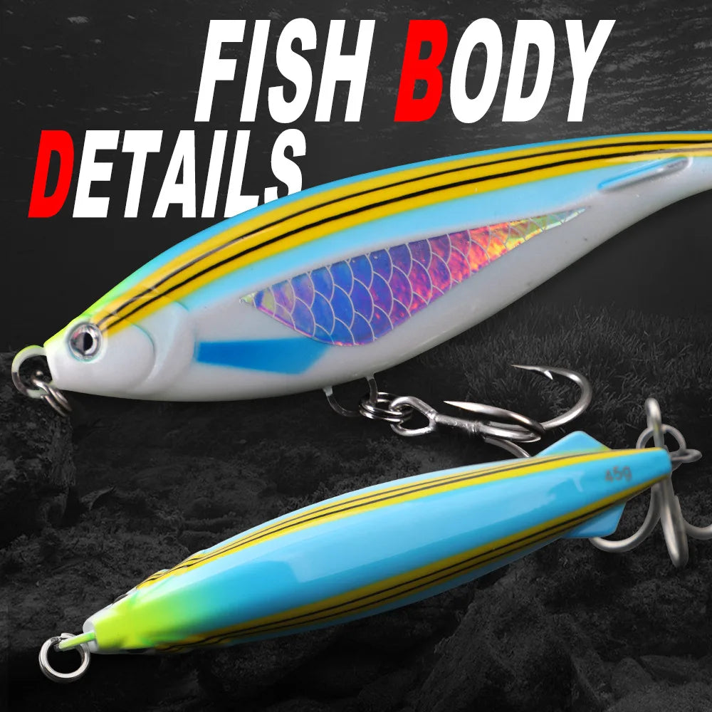 TEASER WZH10 130mm 45g 170mm 90g  ABS UV 3D Eyes Treble Hook Trolling Pencil Lure Big Fish Lure Long Cast for Tuna