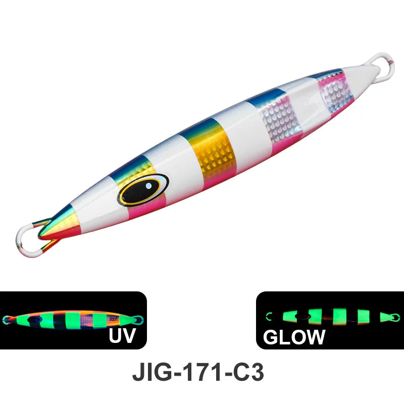 TEASER J171 UV Luminous 150g 200g 250g 300g 400g 500g 600g  Fast Sinking Jigging Spoon Bass Fishing Bait Trout Saltwater Jigging