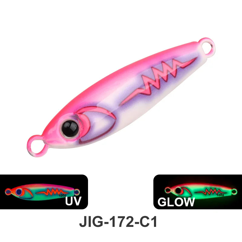 TEASER J172 40g 55g 80g 100g UV 3D Printing Glow Artificial Hard Bait Metal Midwater Jigging Lure  Mackerel Bass With Hooks Lure