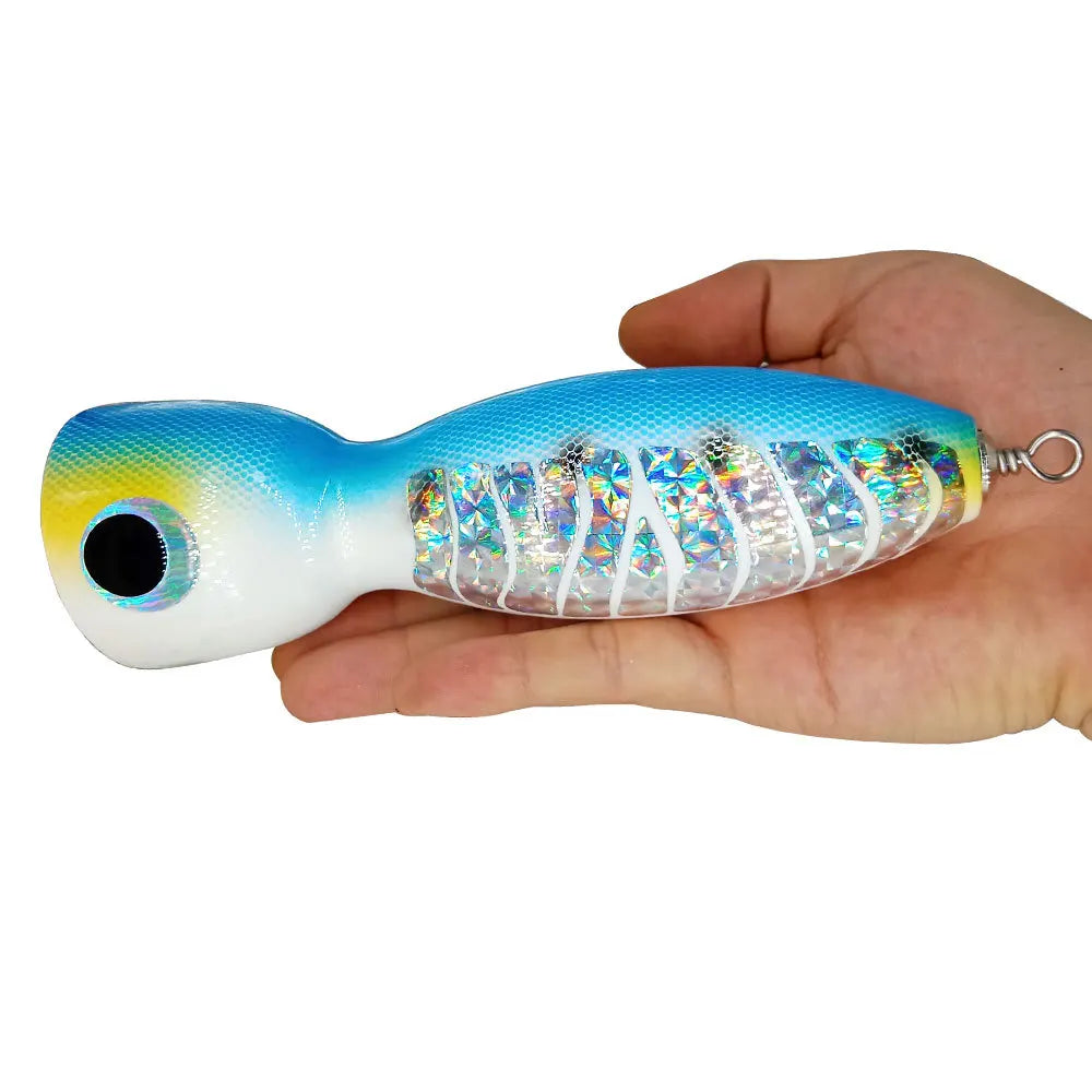 Hot Selling Big Game Luminous Wooden Popper Lure 125g/145g Boat Fishing Bait Tuna Mackerel Wood Popper Lure