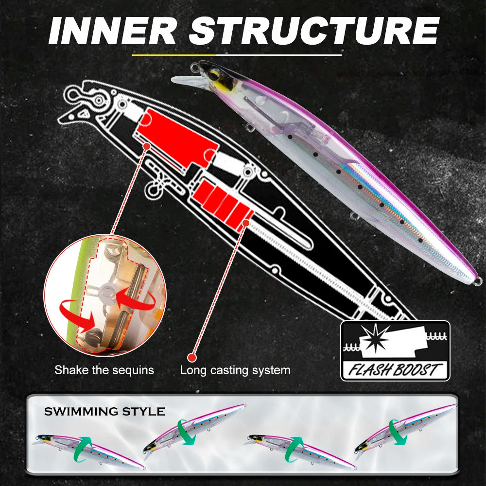High Quality 14.5cm 27g Crazy Flash Floating Water Mino Lure with PVC Box Short Tongue ABS Far-Billed Freshwater Fish Salmon