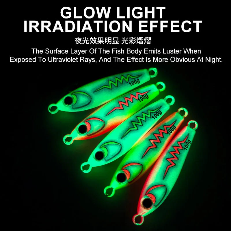 TEASER J172 40g 55g 80g 100g UV 3D Printing Glow Artificial Hard Bait Metal Midwater Jigging Lure  Mackerel Bass With Hooks Lure