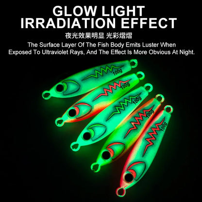 TEASER J172 40g 55g 80g 100g UV 3D Printing Glow Artificial Hard Bait Metal Midwater Jigging Lure  Mackerel Bass With Hooks Lure