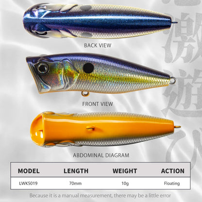 Wholesale Customized 70mm 10g Top Water Lure Artificial Laser Popper Lures for Freshwater Fishing Popper Lure