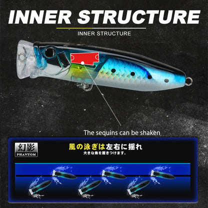 Wholesale Hard Baits Floating Popper 90mm/18.8g Artificial Plastic Bait Fishing Lure with Hooks for Fishing