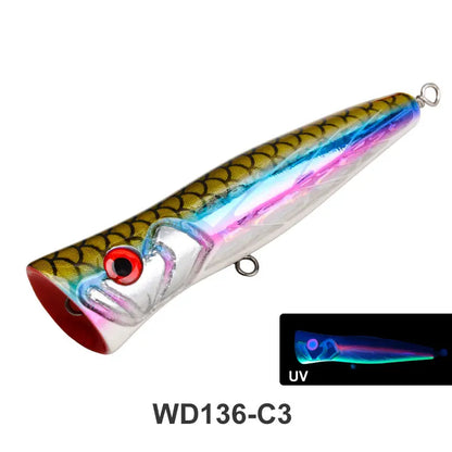 TEASER WD136 100g Wood Topwater Popper Lure UV Luminous Topwater Bait Popper Fishing Lure TopWater Fishing Lure