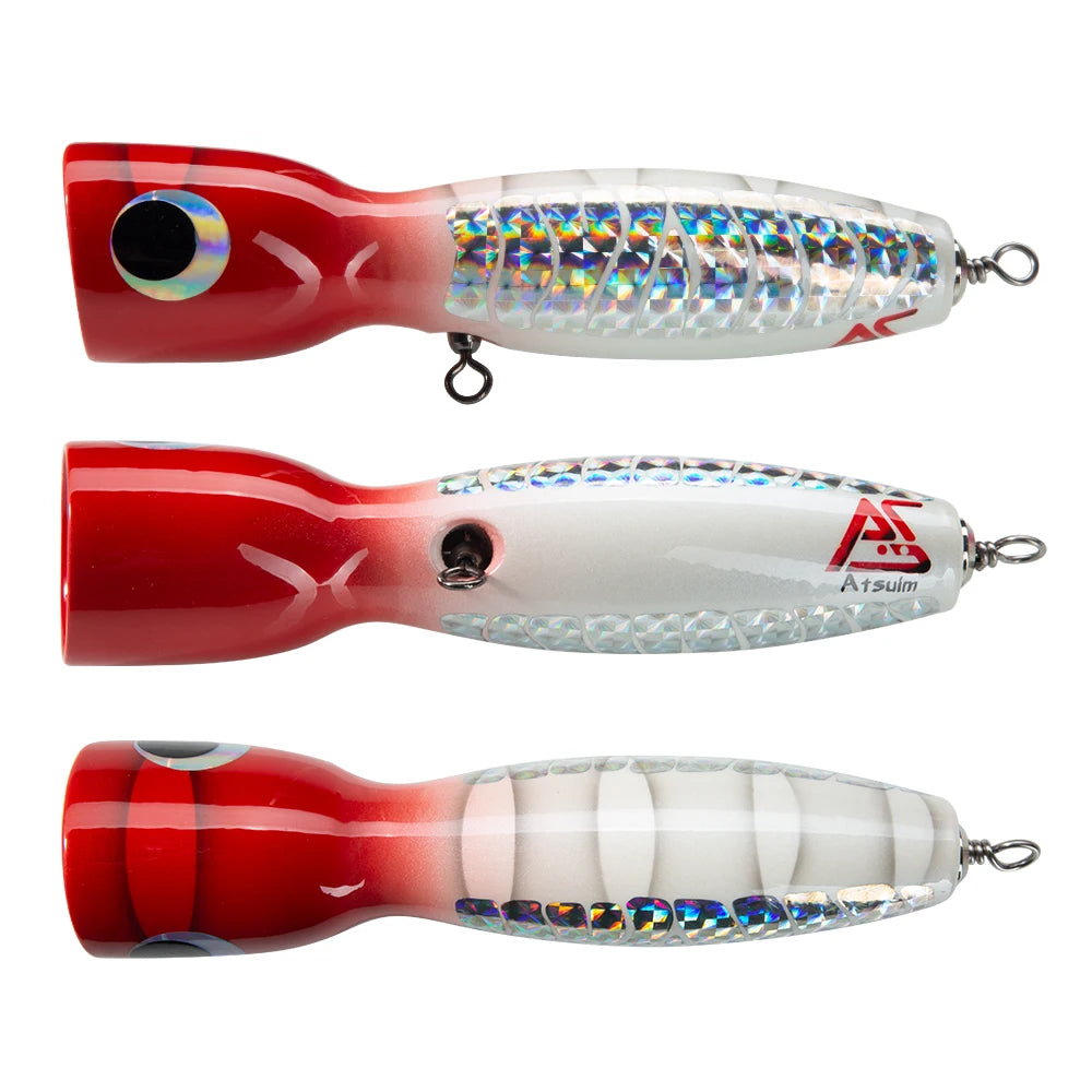 Hot Selling Big Game Luminous Wooden Popper Lure 125g/145g Boat Fishing Bait Tuna Mackerel Wood Popper Lure