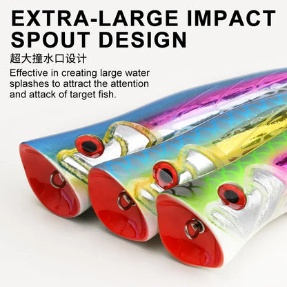 TEASER WD136 100g Wood Topwater Popper Lure UV Luminous Topwater Bait Popper Fishing Lure TopWater Fishing Lure