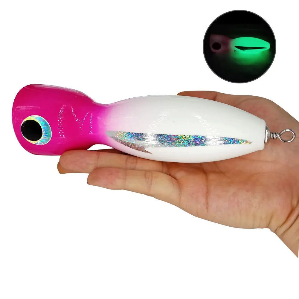 Hot Selling Big Game Luminous Wooden Popper Lure 125g/145g Boat Fishing Bait Tuna Mackerel Wood Popper Lure