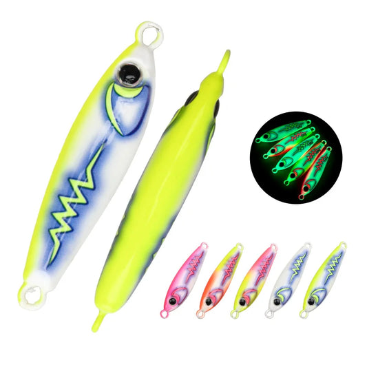 TEASER J172 40g 55g 80g 100g UV 3D Printing Glow Artificial Hard Bait Metal Midwater Jigging Lure  Mackerel Bass With Hooks Lure