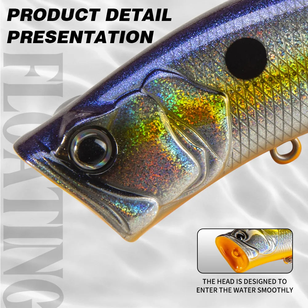 Customized 70mm 10g Topwater Popper Fishing Lure Floating Hard Bait for Bass Trout Saltwater Wholesale Supplier