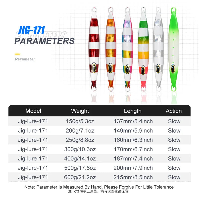TEASER J171 UV Luminous 150g 200g 250g 300g 400g 500g 600g  Fast Sinking Jigging Spoon Bass Fishing Bait Trout Saltwater Jigging