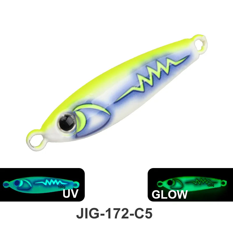 TEASER J172 40g 55g 80g 100g UV 3D Printing Glow Artificial Hard Bait Metal Midwater Jigging Lure  Mackerel Bass With Hooks Lure