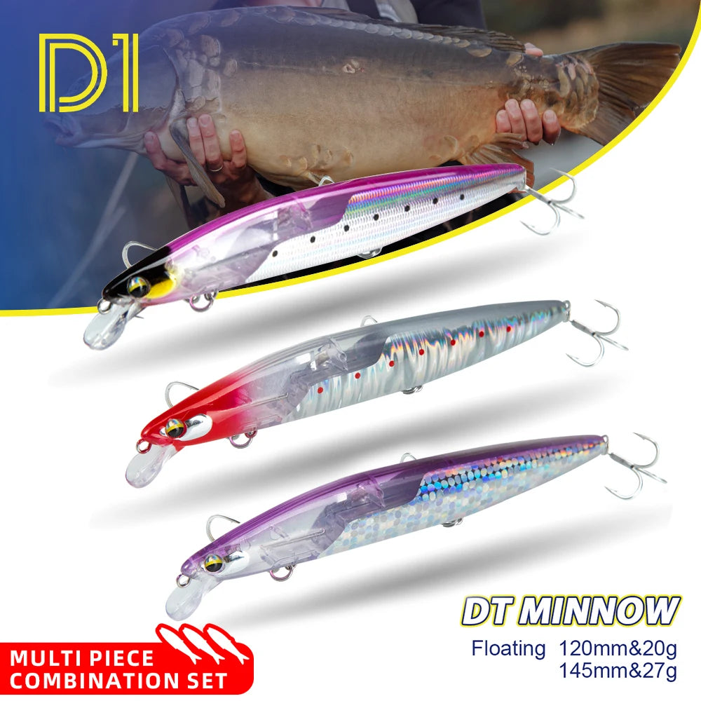 High Quality 14.5cm 27g Crazy Flash Floating Water Mino Lure with PVC Box Short Tongue ABS Far-Billed Freshwater Fish Salmon