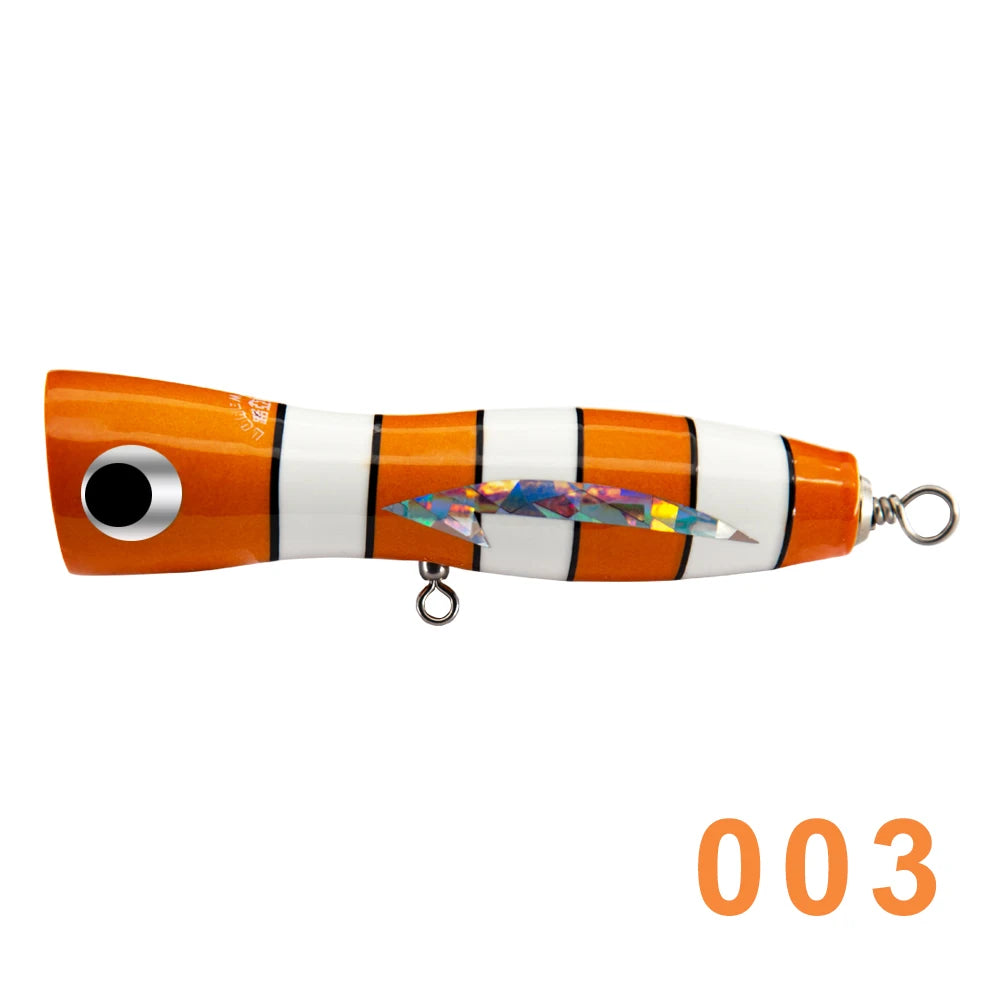 Hunthouse High Quality Popper Lure Saltwater Fishing Hard Bait Wooden Lure Big Popper Trolling Fishing Lures
