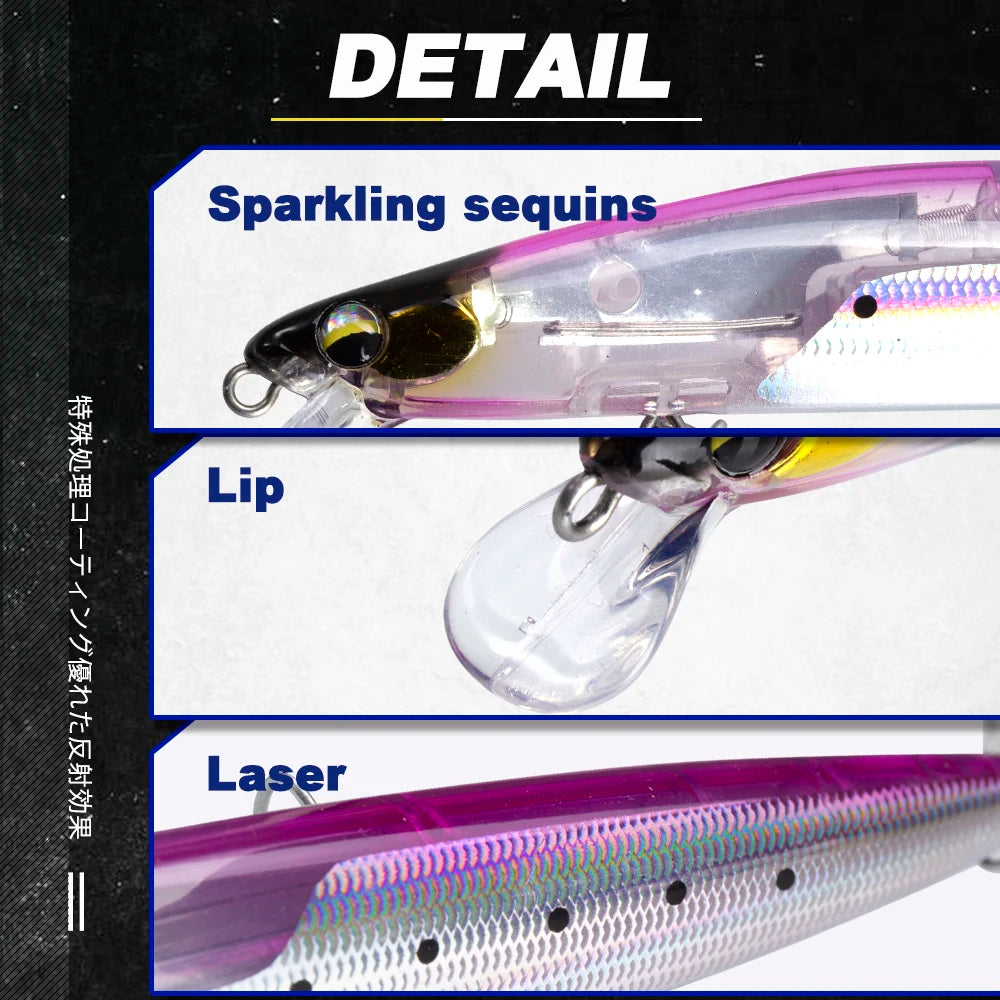 High Quality 14.5cm 27g Crazy Flash Floating Water Mino Lure with PVC Box Short Tongue ABS Far-Billed Freshwater Fish Salmon