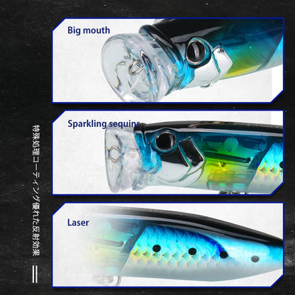 Wholesale Hard Baits Floating Popper 90mm/18.8g Artificial Plastic Bait Fishing Lure with Hooks for Fishing