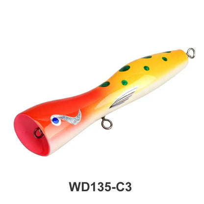 TEASER WD135 Tolure 85g/19.5cm Wooden Popper Fishing Lure Topwater Big Game Saltwater Popper Lure Tuna Wooden Stick Bait Lure