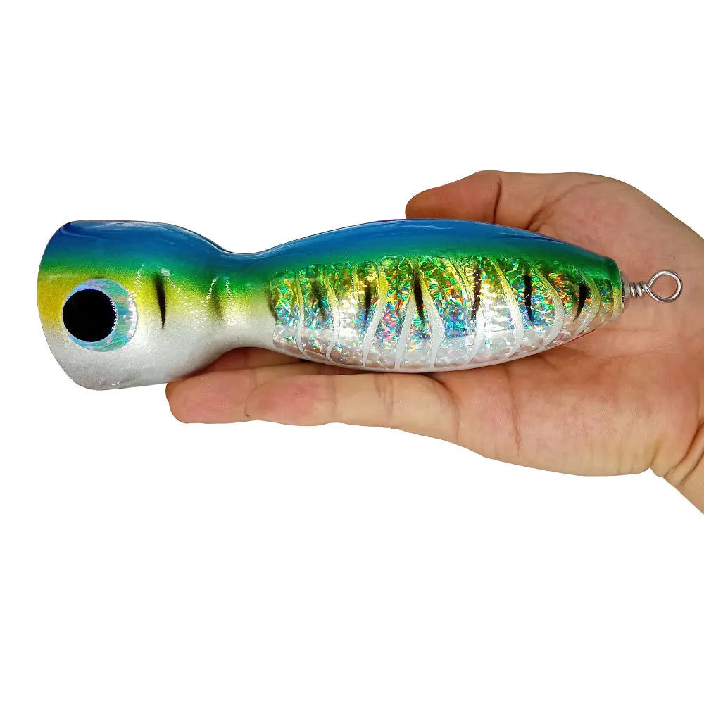Hot Selling Big Game Luminous Wooden Popper Lure 125g/145g Boat Fishing Bait Tuna Mackerel Wood Popper Lure