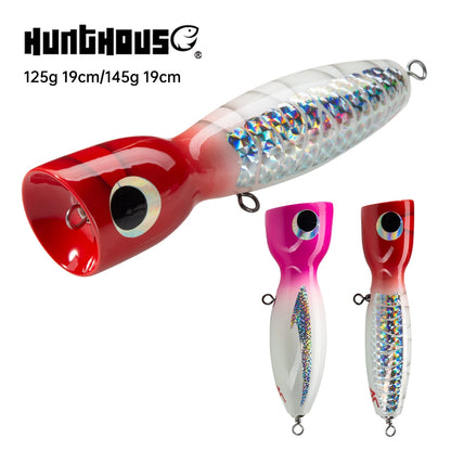 Hot Selling Big Game Luminous Wooden Popper Lure 125g/145g Boat Fishing Bait Tuna Mackerel Wood Popper Lure