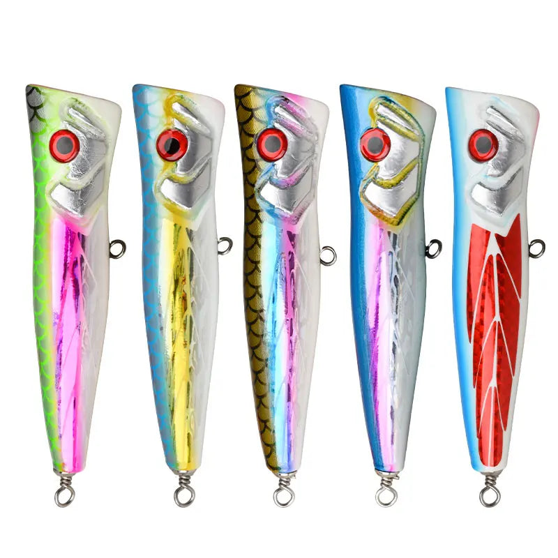 TEASER WD136 100g Wood Topwater Popper Lure UV Luminous Big Mouth Splashing Saltwater Floating Popper Lure TopWater Fishing Lure