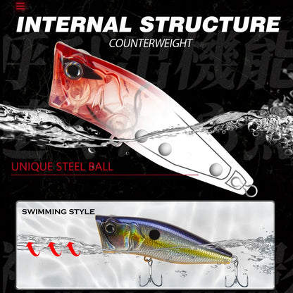 Wholesale Customized 70mm 10g Top Water Lure Artificial Laser Popper Lures for Freshwater Fishing Popper Lure