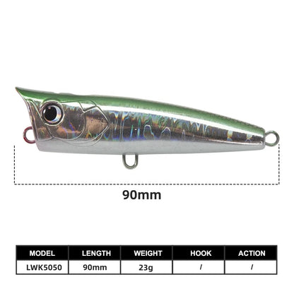 Hunthouse Fishing Lure Popper 90mm 23g Topwater ABS Hard Plastic 8 Colors 3D Lifelike Eyes Fishing Popper Lure
