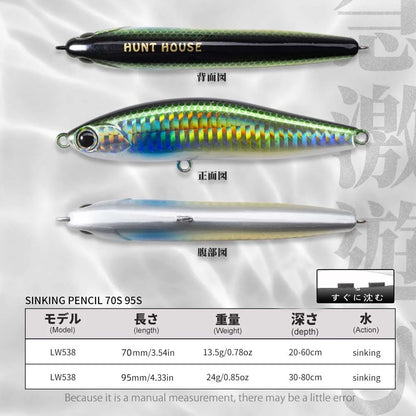 Sinking Pencil Lures 95mm/24g Saltwater Big Game Tuna Marlin Lures Long Shot Sea Fishing Lure